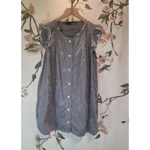 Love Moschino Gingham Ruffle Sleeve Black & White Check Tunic Button Dress